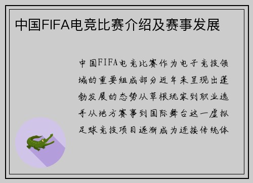 中国FIFA电竞比赛介绍及赛事发展